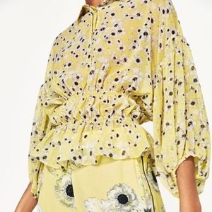 Zara yellow floral blouse with elastic waist